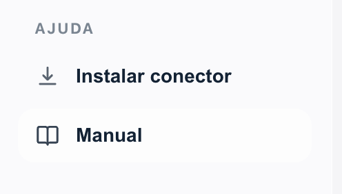 Menu lateral do NAVAL com a opção Instalar conector, na seção Ajuda.